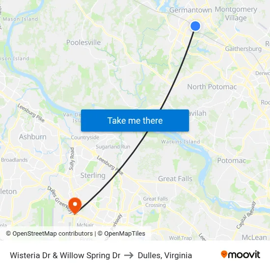 Wisteria Dr & Willow Spring Dr to Dulles, Virginia map