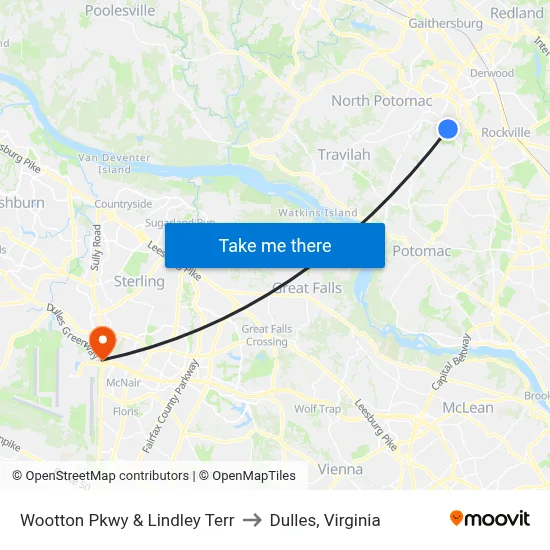 Wootton Pkwy & Lindley Terr to Dulles, Virginia map