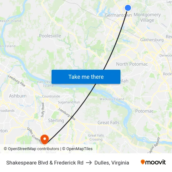 Shakespeare Blvd & Frederick Rd to Dulles, Virginia map