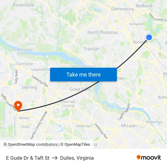 E Gude Dr & Taft St to Dulles, Virginia map