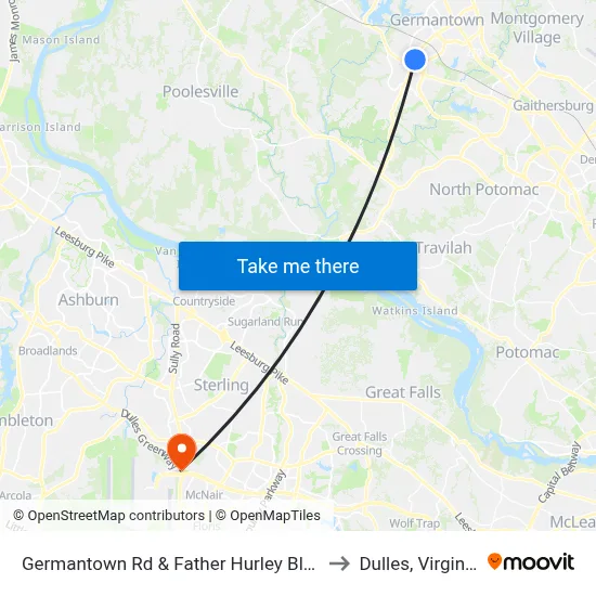 Germantown Rd & Father Hurley Blvd to Dulles, Virginia map