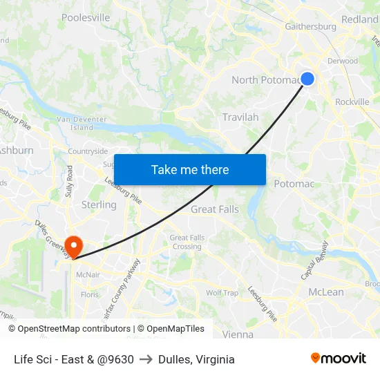 Life Sci - East & @9630 to Dulles, Virginia map