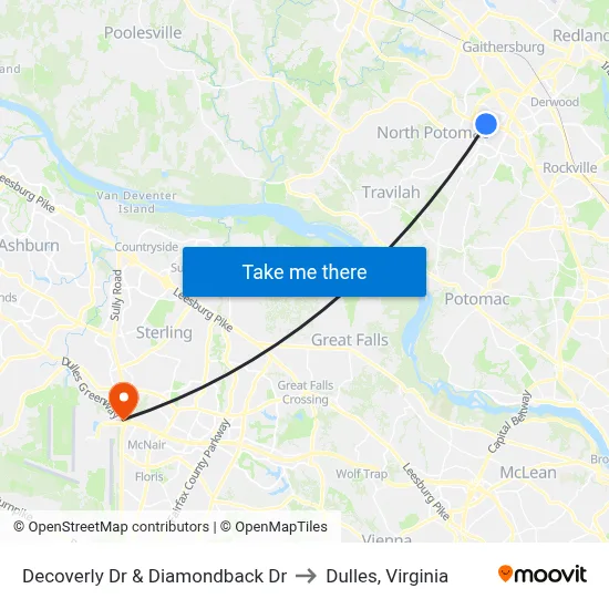 Decoverly Dr & Diamondback Dr to Dulles, Virginia map