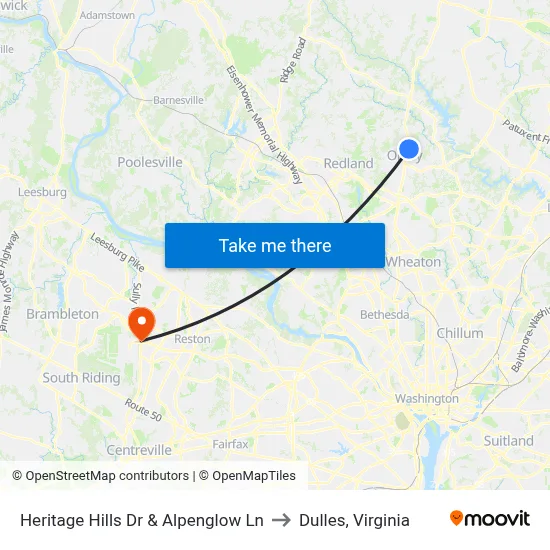 Heritage Hills Dr & Alpenglow Ln to Dulles, Virginia map