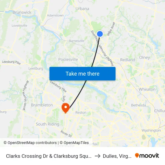 Clarks Crossing Dr & Clarksburg Square Rd to Dulles, Virginia map