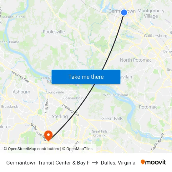 Germantown Transit Center & Bay F to Dulles, Virginia map
