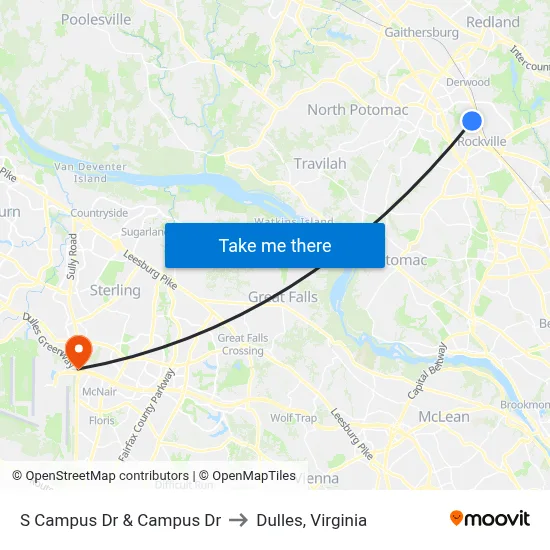 S Campus Dr & Campus Dr to Dulles, Virginia map