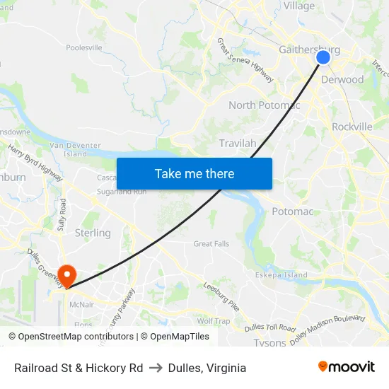 Railroad St & Hickory Rd to Dulles, Virginia map