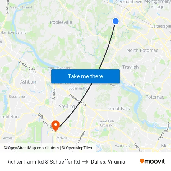 Richter Farm Rd & Schaeffer Rd to Dulles, Virginia map