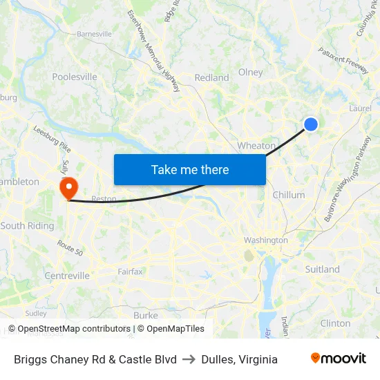 Briggs Chaney Rd & Castle Blvd to Dulles, Virginia map