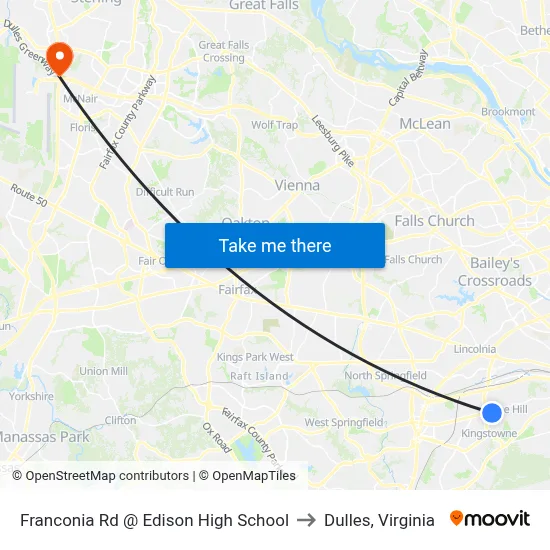 Franconia Rd @ Edison High School to Dulles, Virginia map