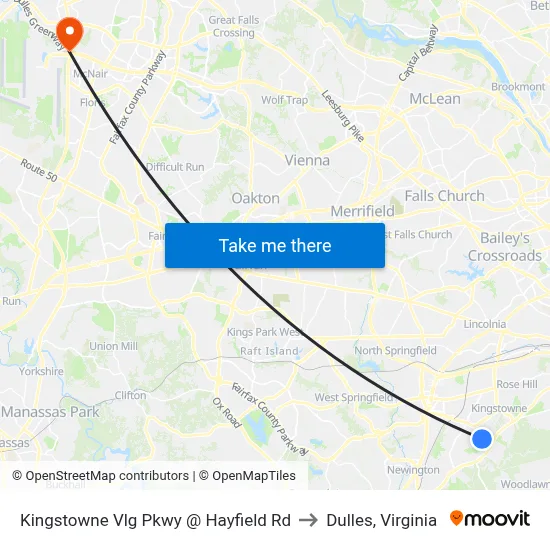 Kingstowne Vlg Pkwy @ Hayfield Rd to Dulles, Virginia map