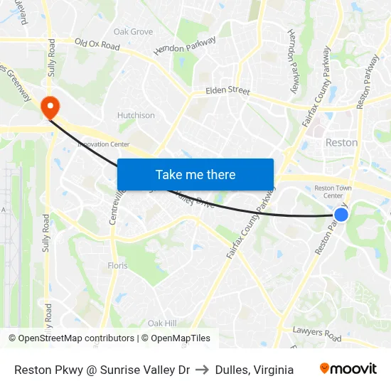 Reston Pkwy @ Sunrise Valley Dr to Dulles, Virginia map