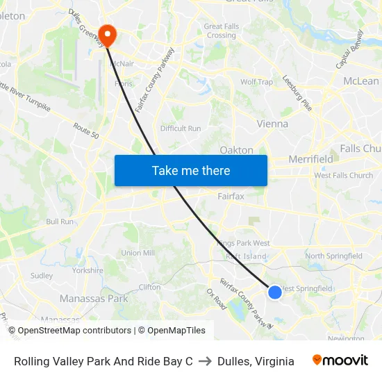 Rolling Valley Park And Ride Bay C to Dulles, Virginia map