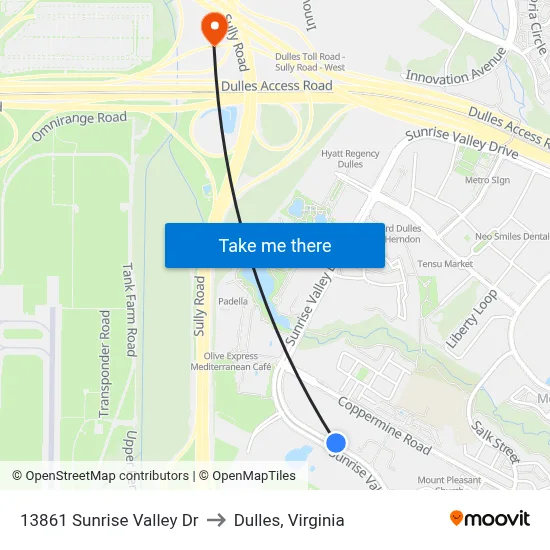 13861 Sunrise Valley Dr to Dulles, Virginia map