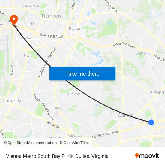 Vienna Metro South Bay P to Dulles, Virginia map