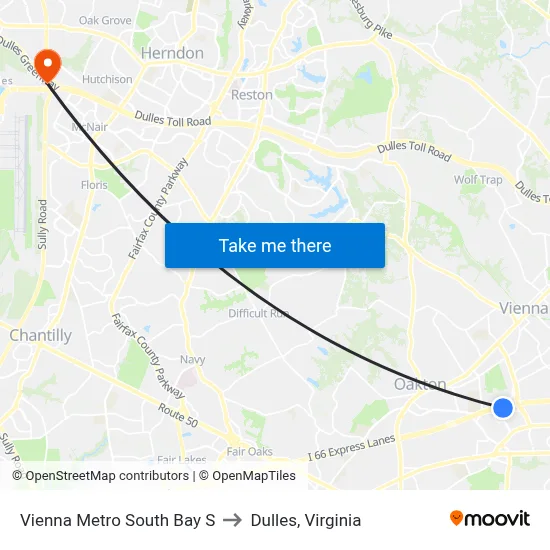 Vienna Metro South Bay S to Dulles, Virginia map