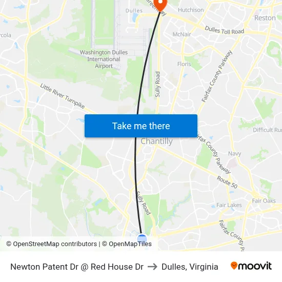 Newton Patent Dr @ Red House Dr to Dulles, Virginia map