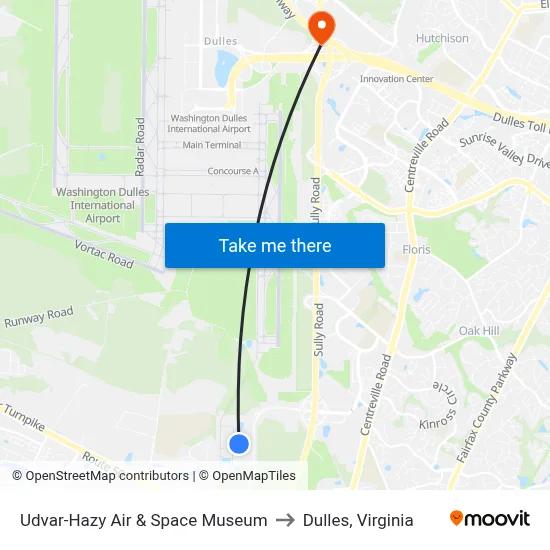 Udvar-Hazy Air & Space Museum to Dulles, Virginia map