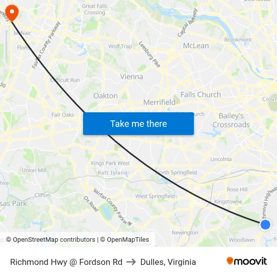 Richmond Hwy @ Fordson Rd to Dulles, Virginia map