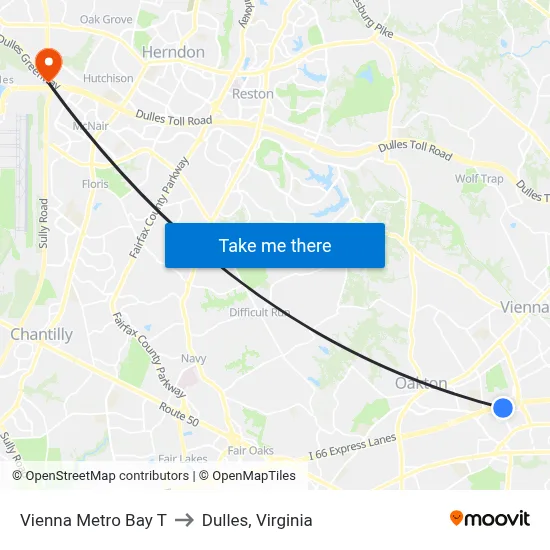 Vienna Metro Bay T to Dulles, Virginia map
