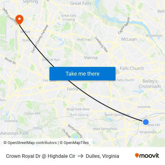 Crown Royal Dr @ Highdale Cir to Dulles, Virginia map
