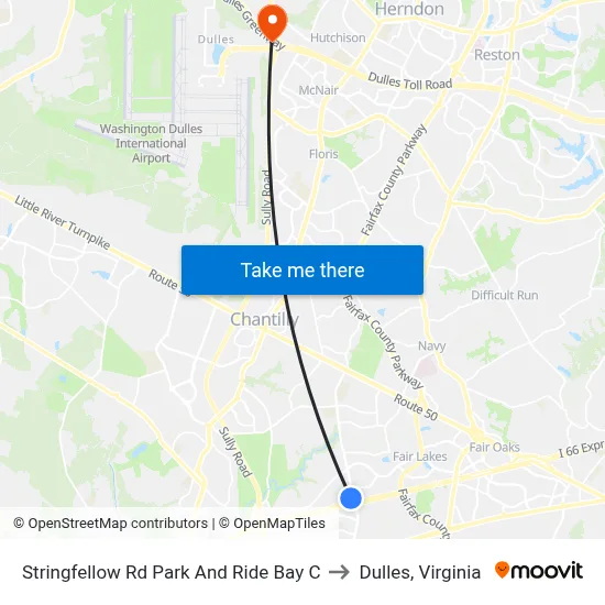 Stringfellow Rd Park And Ride Bay C to Dulles, Virginia map