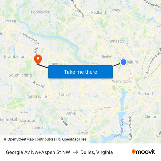 Georgia Av Nw+Aspen St NW to Dulles, Virginia map