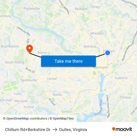 Chillum Rd+Berkshire Dr to Dulles, Virginia map