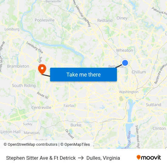 Stephen Sitter Ave & Ft Detrick to Dulles, Virginia map