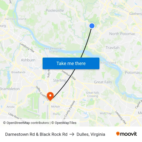 Darnestown Rd & Black Rock Rd to Dulles, Virginia map