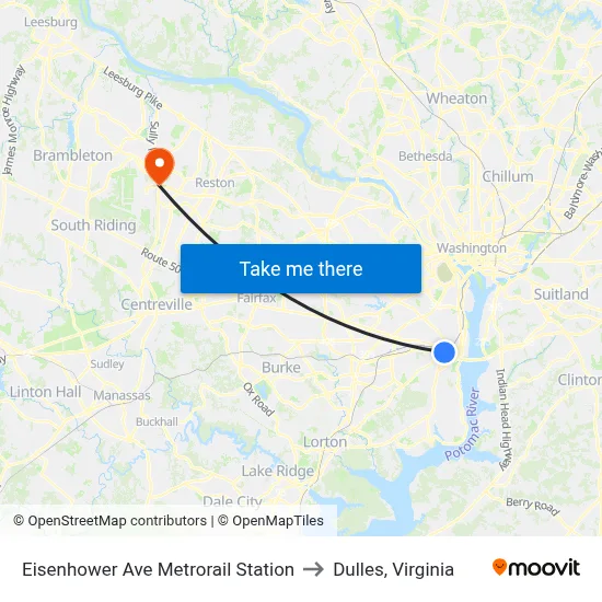 Eisenhower Ave Metrorail Station to Dulles, Virginia map