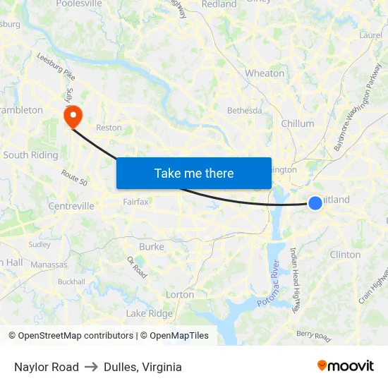 Naylor Road to Dulles, Virginia map