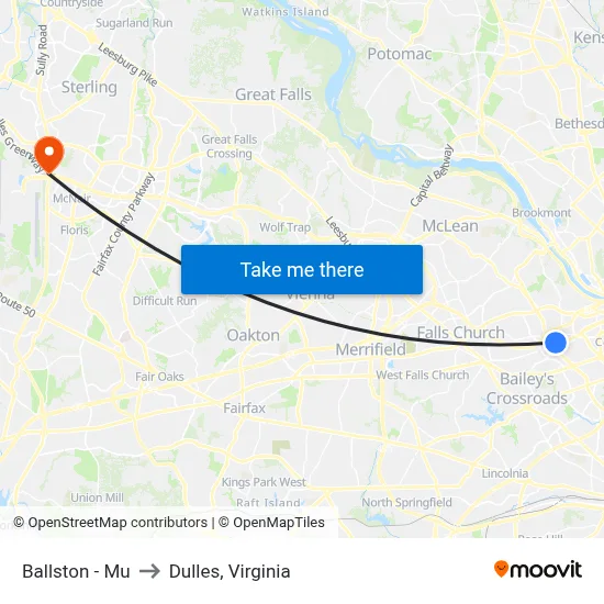 Ballston - Mu to Dulles, Virginia map