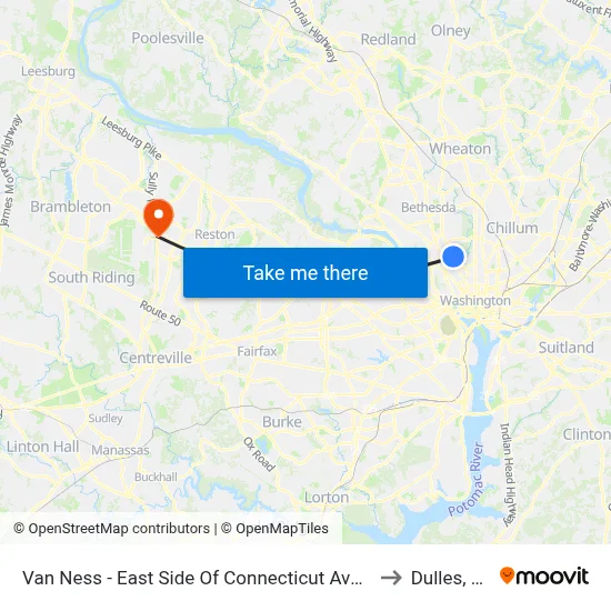 Van Ness - East Side Of Connecticut Ave. North Of Veazy St. NW to Dulles, Virginia map