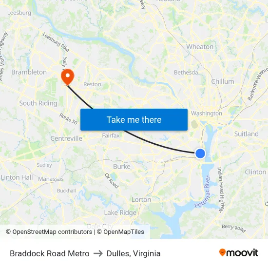 Braddock Rd - North Side Braddock Rd. at West St. to Dulles, Virginia map