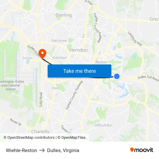 Wiehle-Reston to Dulles, Virginia map