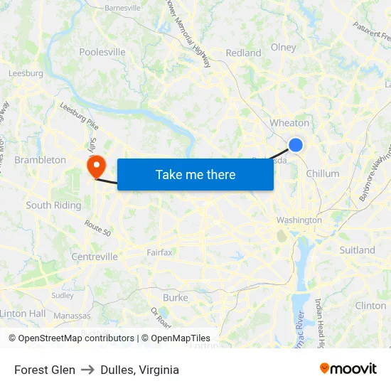 Forest Glen to Dulles, Virginia map