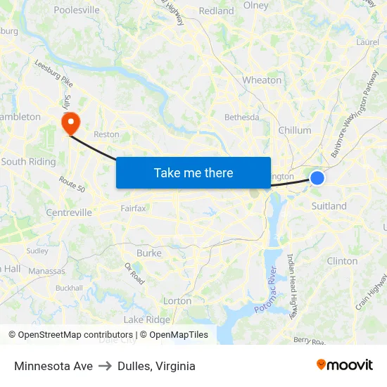 Minnesota Ave to Dulles, Virginia map