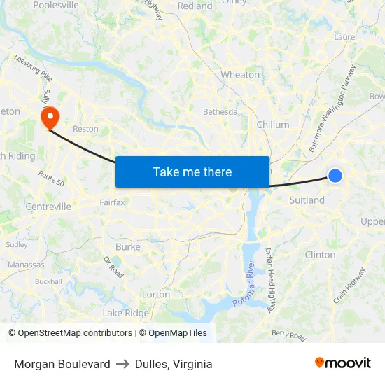 Morgan Boulevard to Dulles, Virginia map