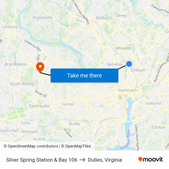 Silver Spring Station & Bay 106 to Dulles, Virginia map