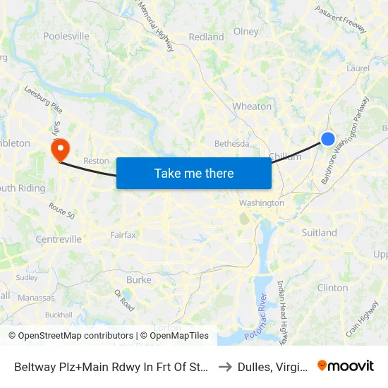 Beltway Plz+Main Rdwy In Frt Of Stores to Dulles, Virginia map