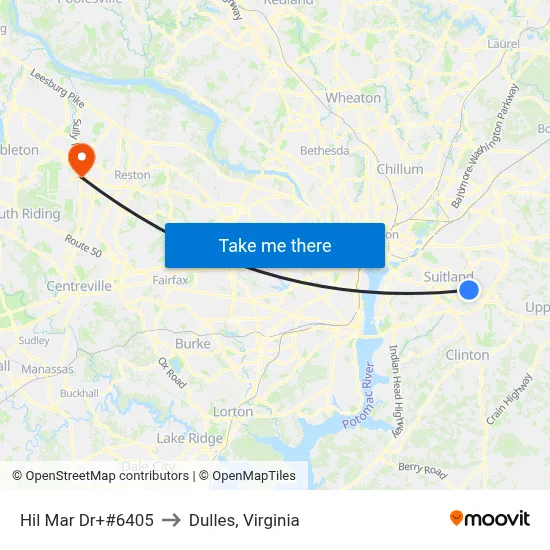 Hil Mar Dr+#6405 to Dulles, Virginia map