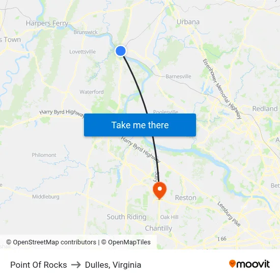 Point Of Rocks to Dulles, Virginia map