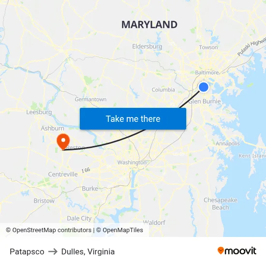 Patapsco to Dulles, Virginia map