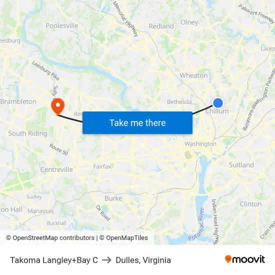Takoma Langley+Bay C to Dulles, Virginia map