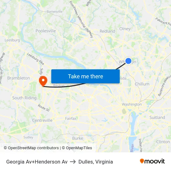 Georgia Av+Henderson Av to Dulles, Virginia map