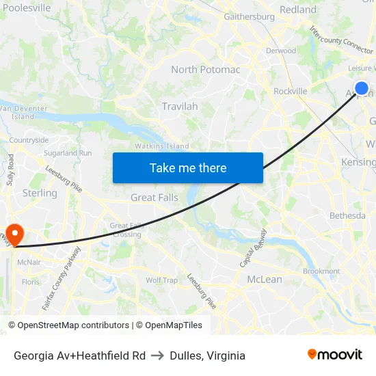 Georgia Av+Heathfield Rd to Dulles, Virginia map