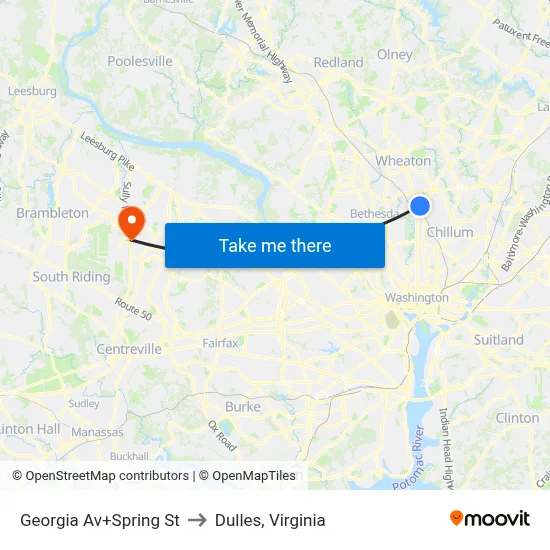 Georgia Av+Spring St to Dulles, Virginia map