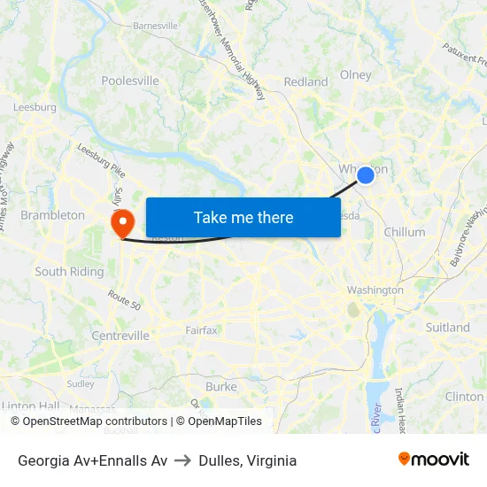 Georgia Av+Ennalls Av to Dulles, Virginia map